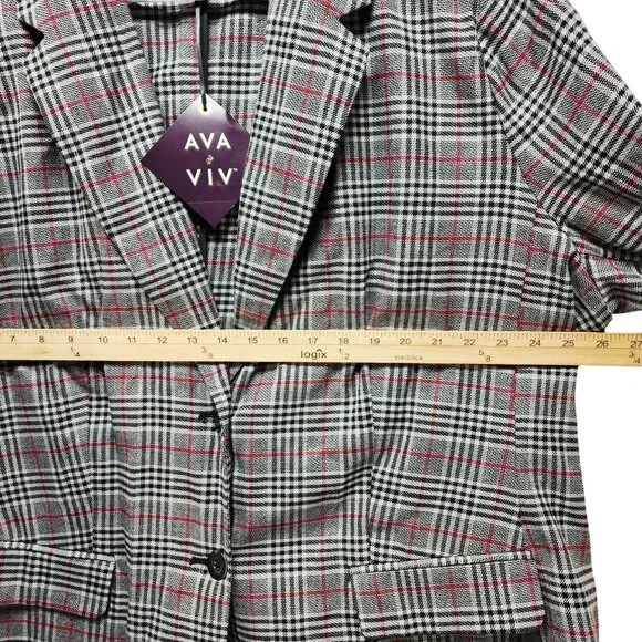 Ava & Viv Women's Checkered Blazer - Black and Red - Picture 5 of 6